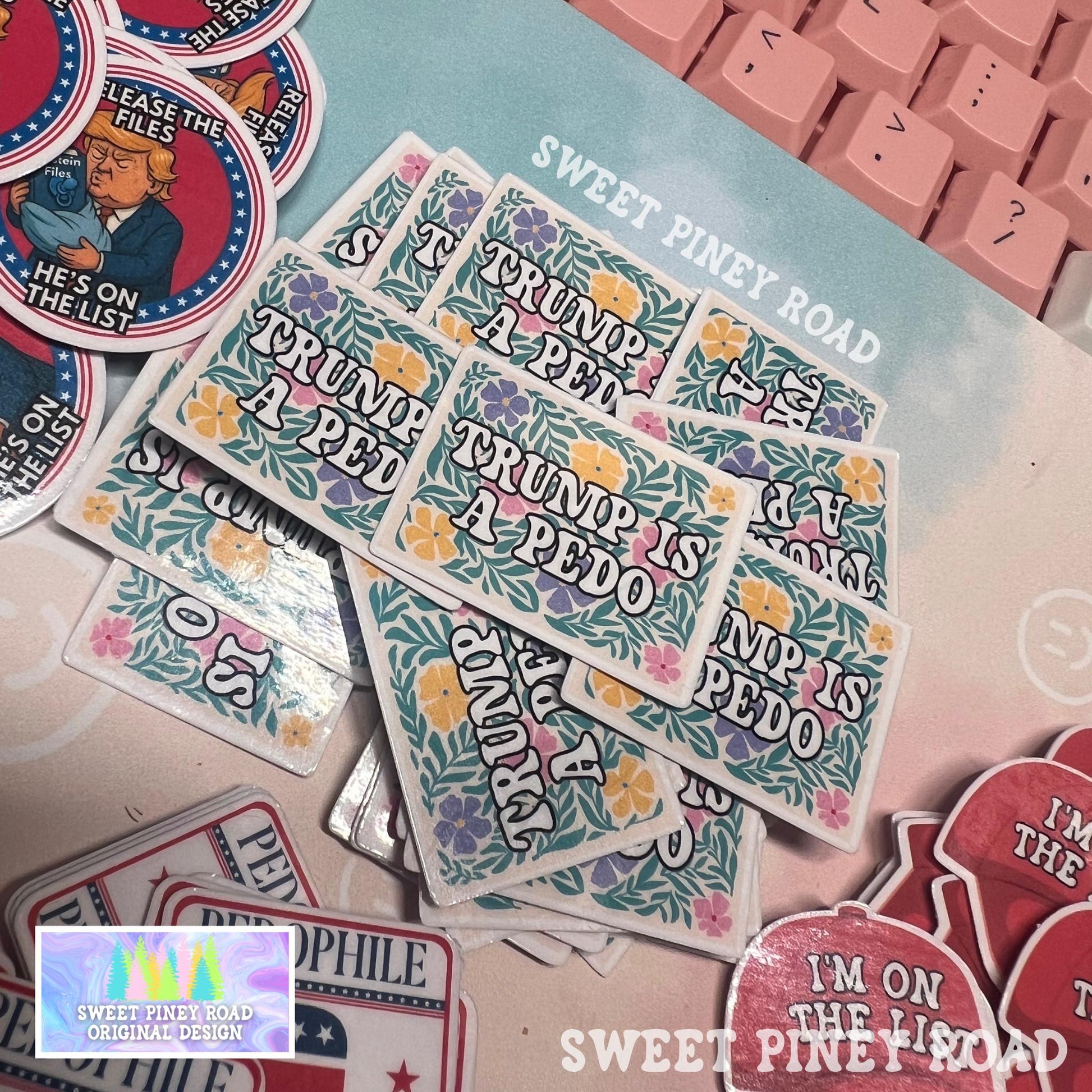Anti Trump Sticker Pack, Glossy 6 Design Variety Stickers! Funny Political Humor, He's On The List, Epstein Files, FDT 8647 Protest Rally