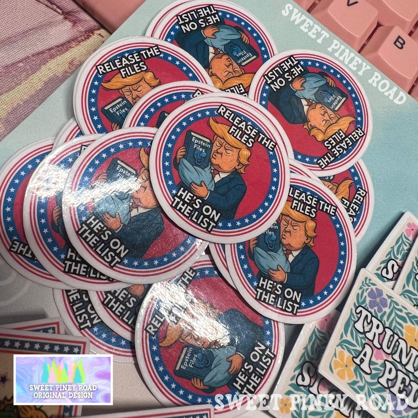 Anti Trump Sticker Pack, Glossy 6 Design Variety Stickers! Funny Political Humor, He's On The List, Epstein Files, FDT 8647 Protest Rally