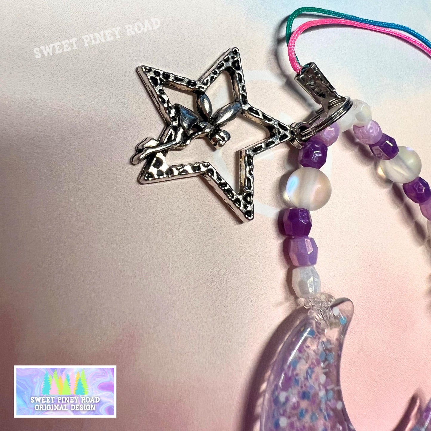 Moon Star Phone Charm Strap, Universal Wrist Fit, Adorable Beaded Charms, Hands-Free Wristlet Grip, Cute Y2k Butterfly, Custom Gift For Her