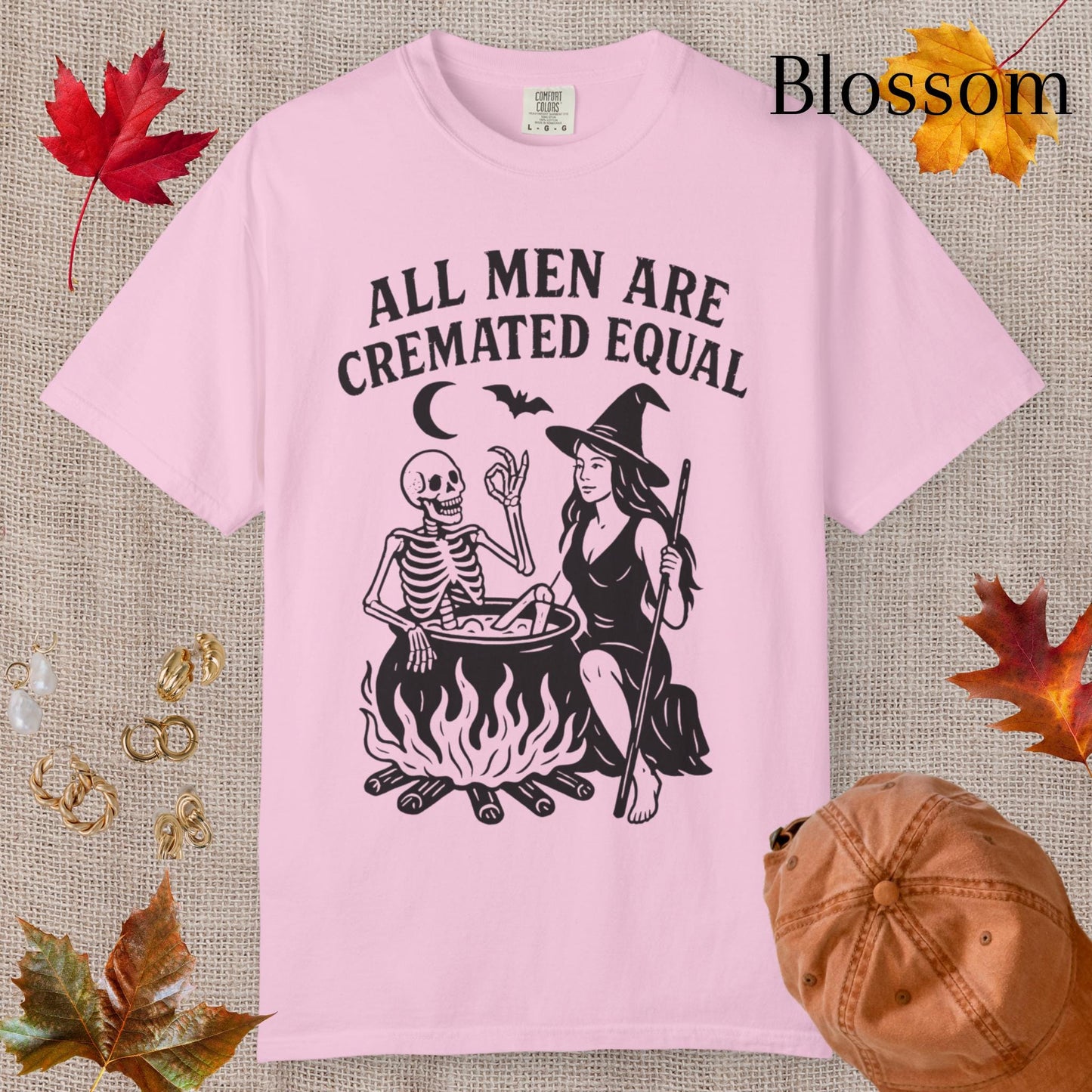 All Men Are Cremated Equal Funny Shirt, Vintage Pinup Witch T-Shirt, Hilarious Tshirt For Feminist, Skeleton Bats Cauldron Design Tee Gift