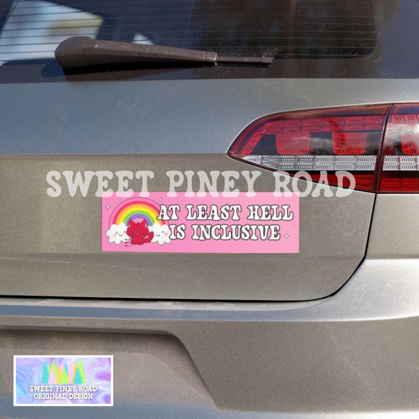 At Least Hell Is Inclusive Car Magnet, Funny Anti Trump Bumper Sticker, Girly Feminist Y2K Decal, Pink Snarky FDT, Political Humor LGBTQIA+