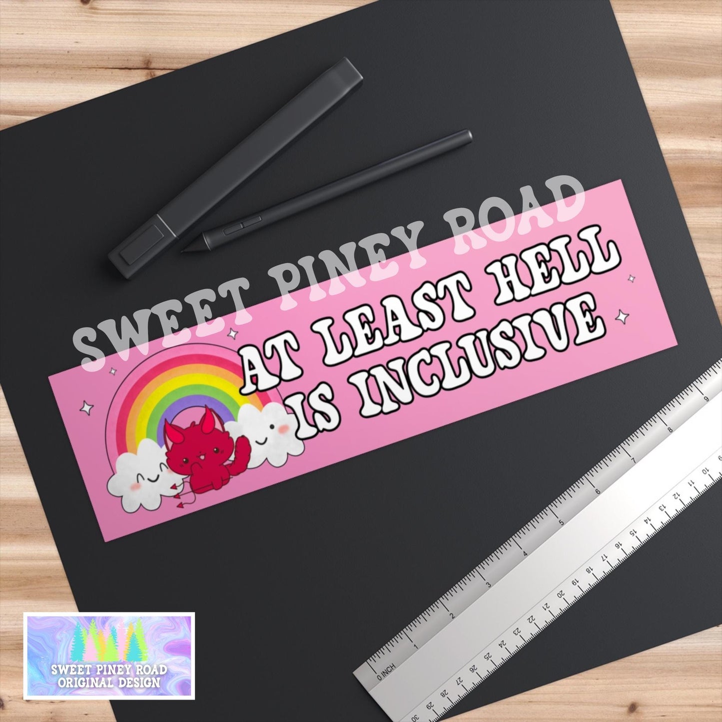 At Least Hell Is Inclusive Car Magnet, Funny Anti Trump Bumper Sticker, Girly Feminist Y2K Decal, Pink Snarky FDT, Political Humor LGBTQIA+