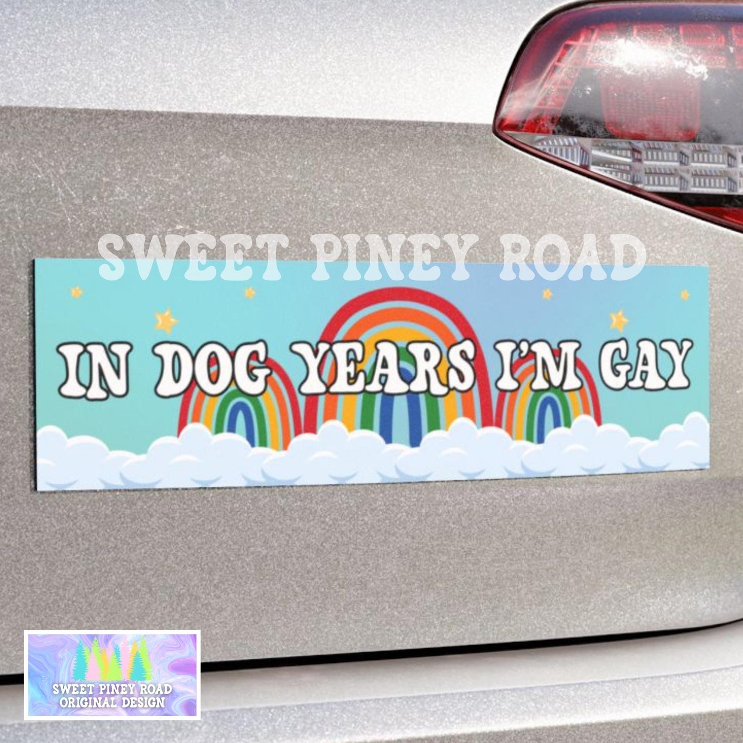In Dog Years I'm Gay Car Magnet, LGBTQIA+ Pride, Funny Gen Z Humor, Y2K Gay Bi Lesbian, Hilarious New Puppy Owner Gift, Millennial Gag Gift