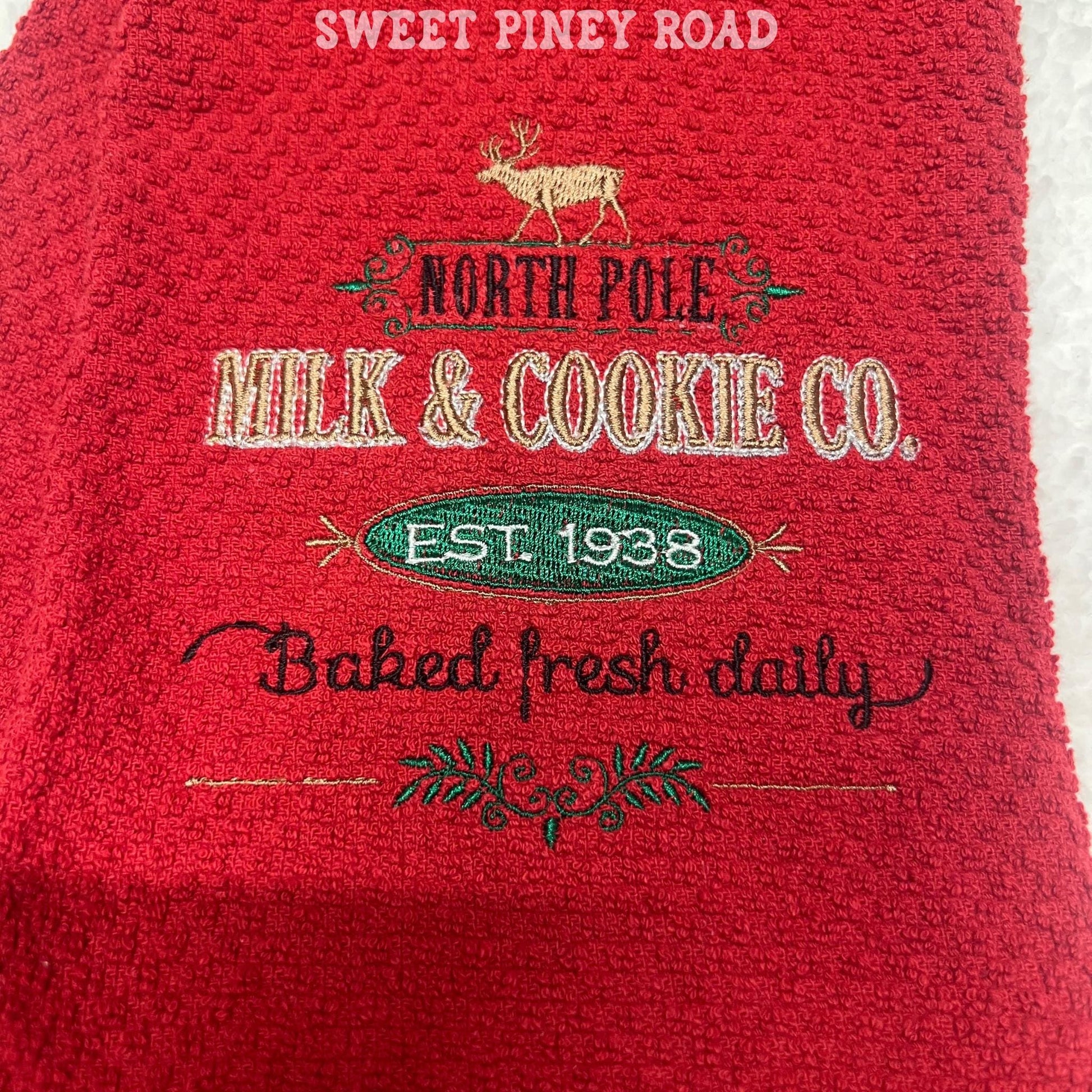 Milk And Cookie Co Embroidered Towel, Personalized Christmas Bath Towel, North Pole Baker, Holiday Custom Wash Cloth, Cute Farmhouse Decor