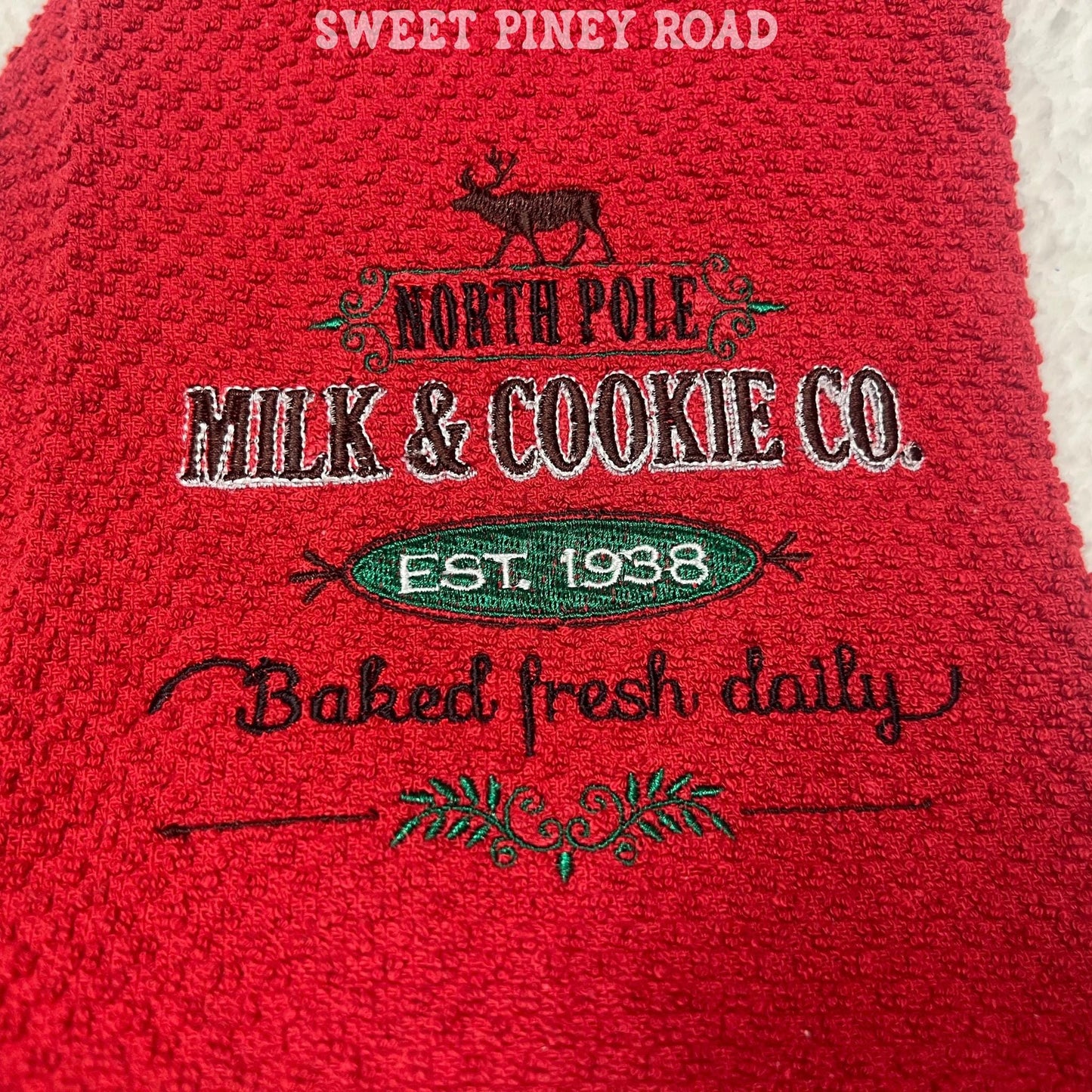 North Pole Milk And Cookie Co Embroidered Towel, Personalized Christmas Bath Towel, Holiday Baker Custom Wash Cloth, Cute Farmhouse Decor