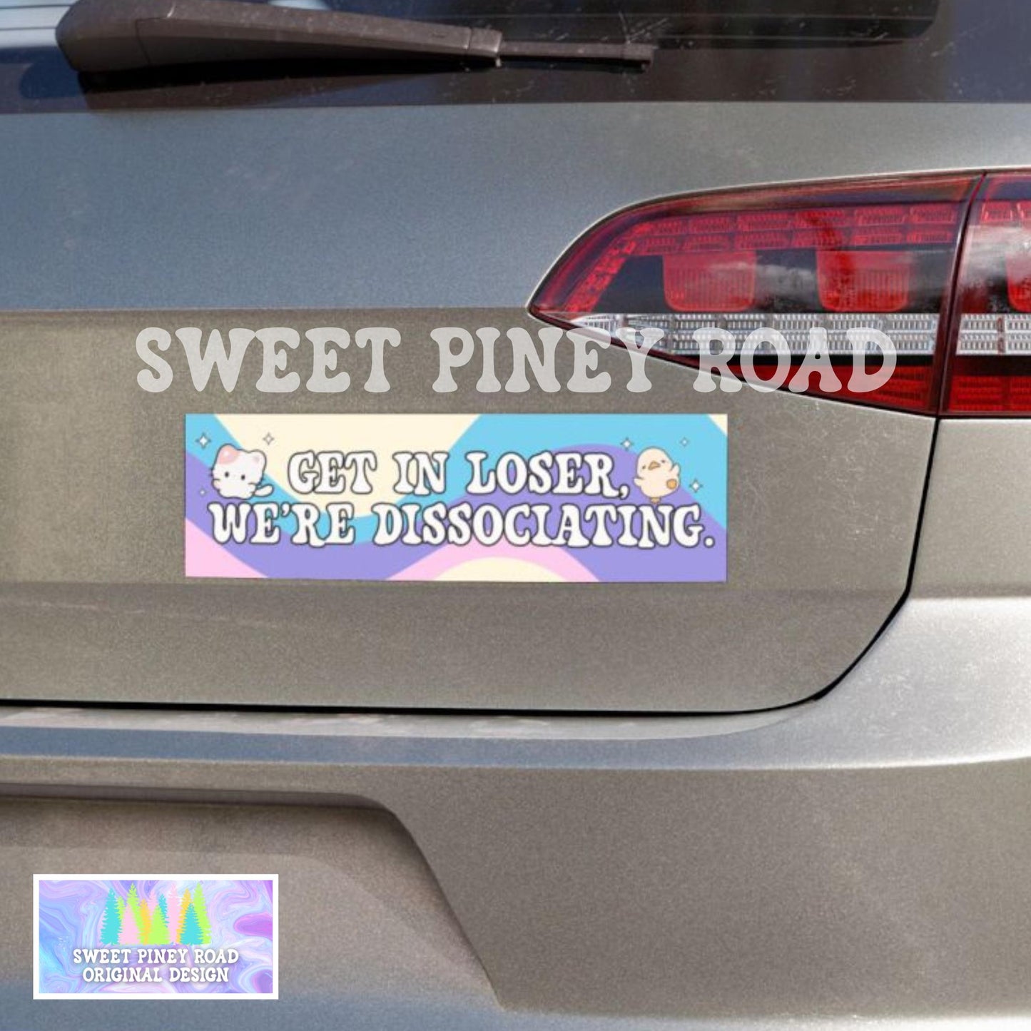 Get In Loser We're Dissociating Car Magnet, Funny Bumper Stickers, Anxiety Depression Gag Gift, Pastel Girly Y2k Inspired Ideas, Cute Kawaii