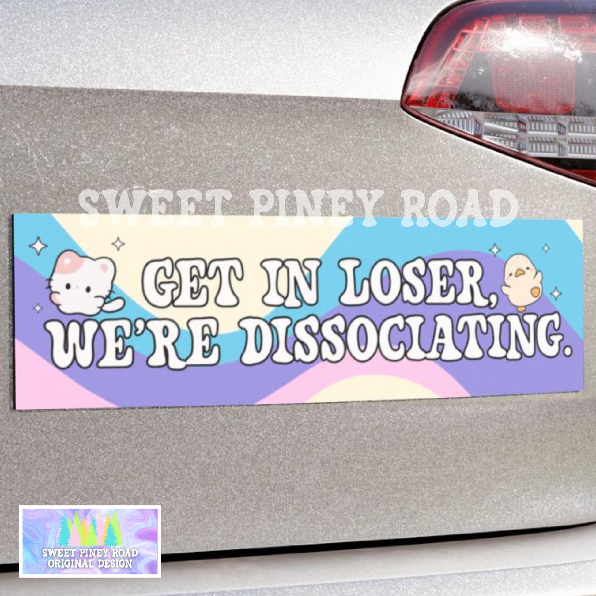 Get In Loser We're Dissociating Car Magnet, Funny Bumper Stickers, Anxiety Depression Gag Gift, Pastel Girly Y2k Inspired Ideas, Cute Kawaii