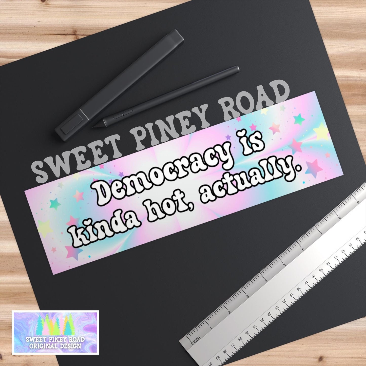 Democracy Is Hot Car Magnet, Funny Bumper Sticker, Girly Y2k Feminist, Activist Anti Trump FDT Decal, Pastel Anti Fascism Resist Protest