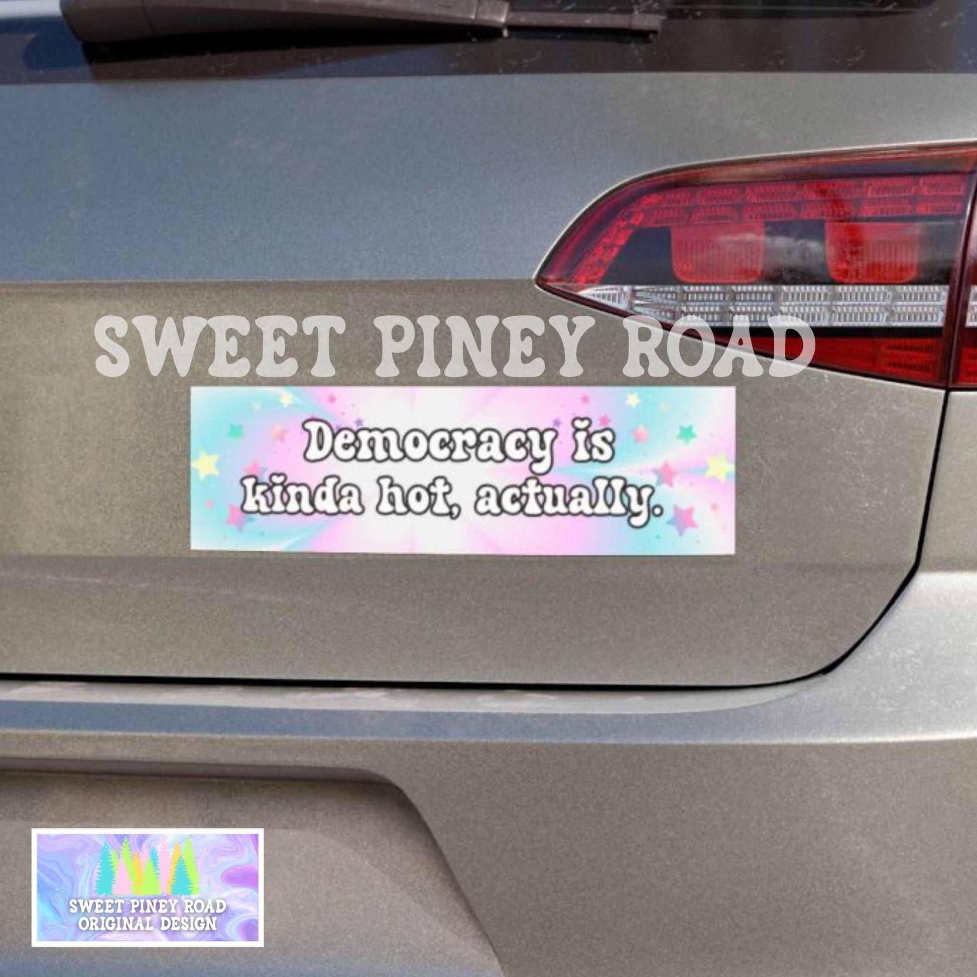 Democracy Is Hot Car Magnet, Funny Bumper Sticker, Girly Y2k Feminist, Activist Anti Trump FDT Decal, Pastel Anti Fascism Resist Protest