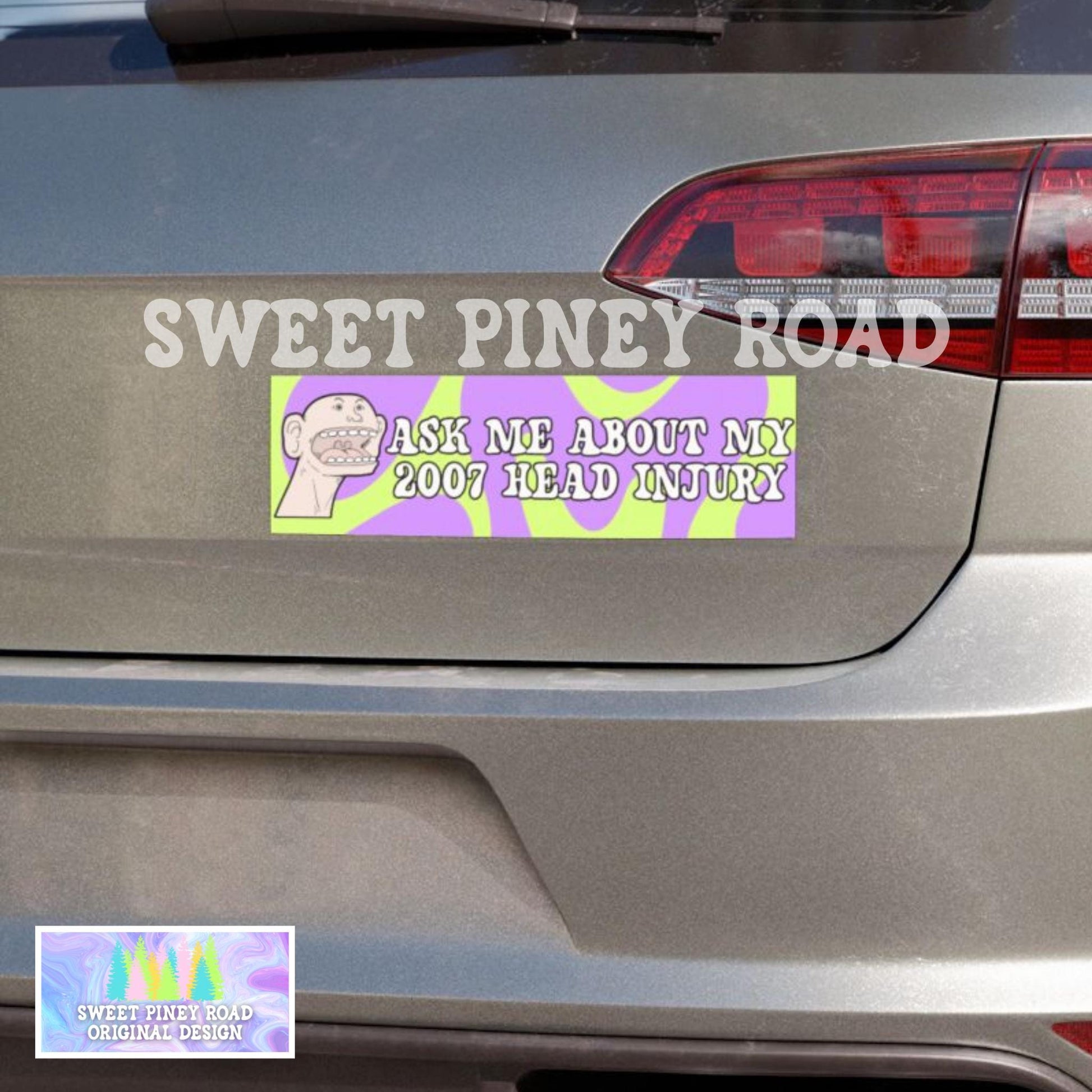 Funny Head Injury Car Magnet, Hilarious Cursed Humor Bumper Sticker, Gag Gift For Gen Z Birthday, Dark Humor Ideas, Weird Vehicle Decal Idea