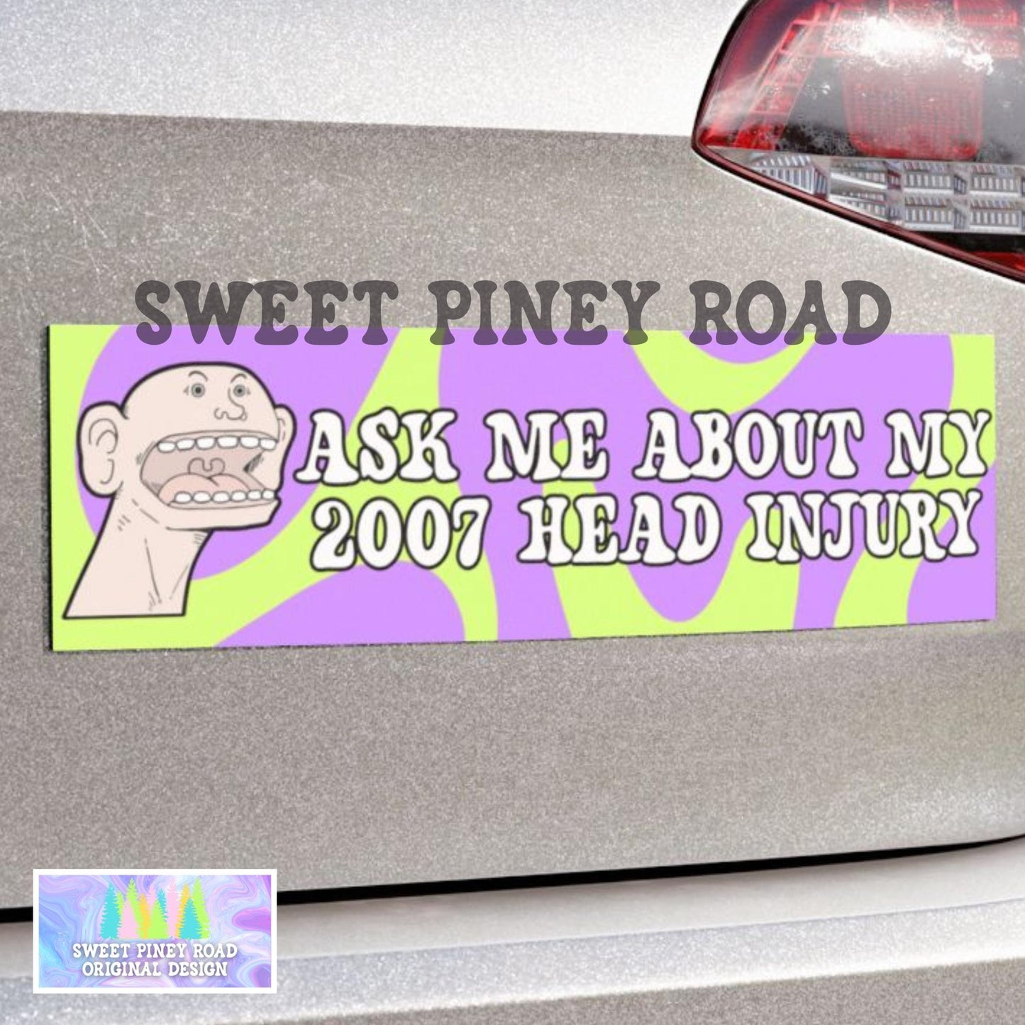 Funny Head Injury Car Magnet, Hilarious Cursed Humor Bumper Sticker, Gag Gift For Gen Z Birthday, Dark Humor Ideas, Weird Vehicle Decal Idea