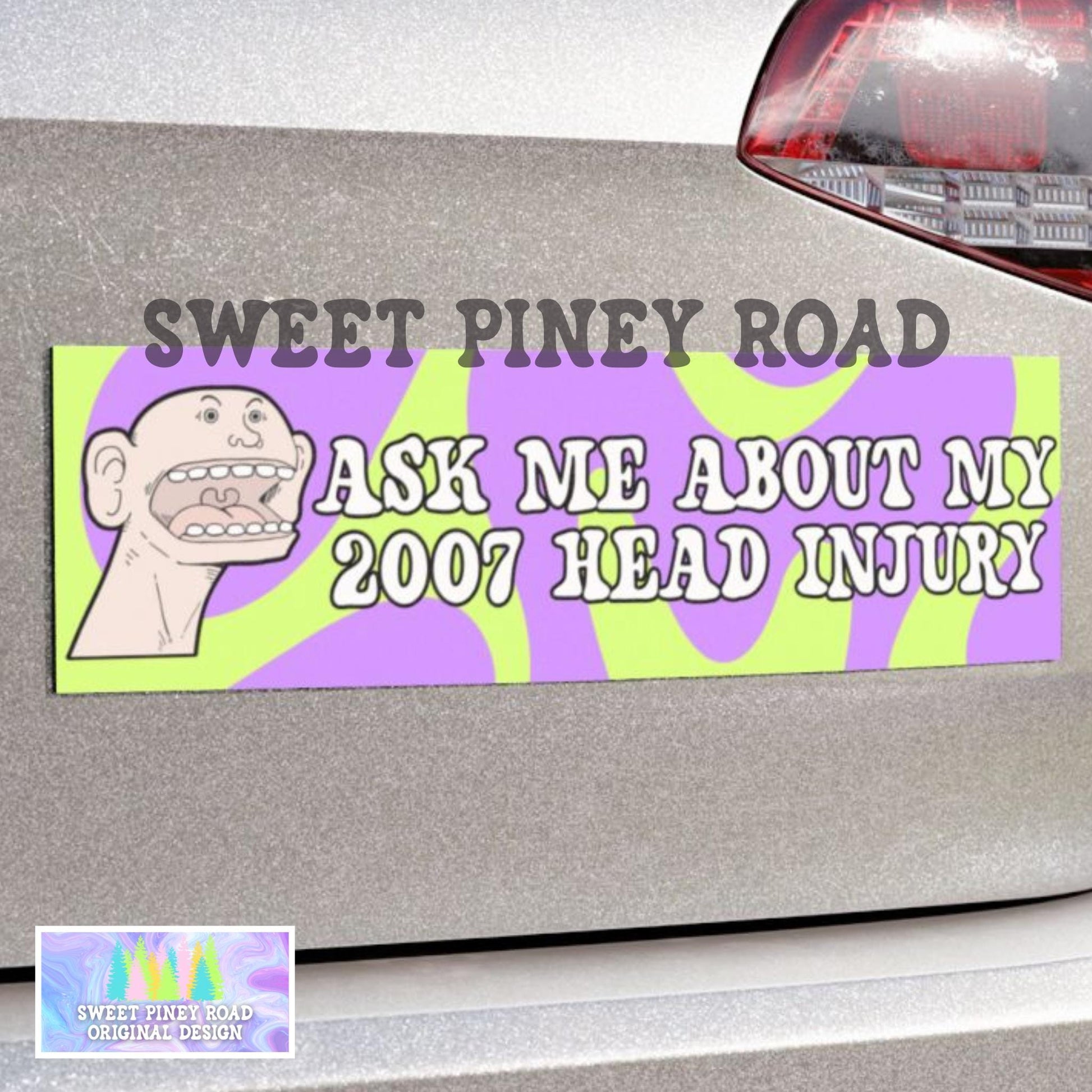 Funny Head Injury Car Magnet, Hilarious Cursed Humor Bumper Sticker, Gag Gift For Gen Z Birthday, Dark Humor Ideas, Weird Vehicle Decal Idea