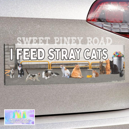 I Feed Stray Cats Car Magnet, Cat Distribution System, Funny Bumper Sticker, Waterproof Vinyl Decal, Silly Kitten Gag Gift, Kitty Lover