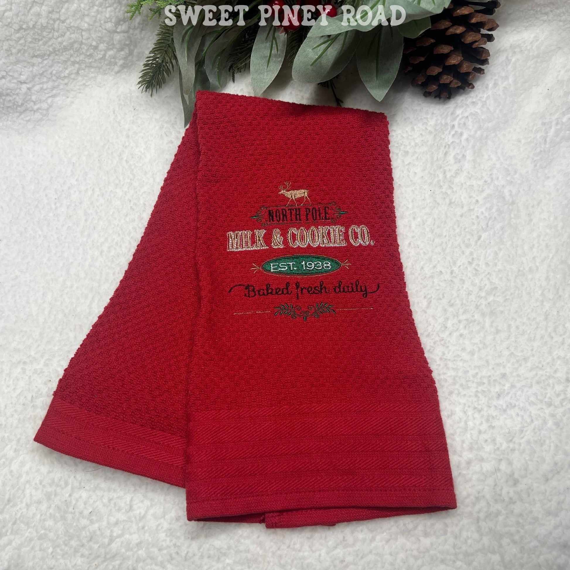 Milk And Cookie Co Embroidered Towel, Personalized Christmas Bath Towel, North Pole Baker, Holiday Custom Wash Cloth, Cute Farmhouse Decor