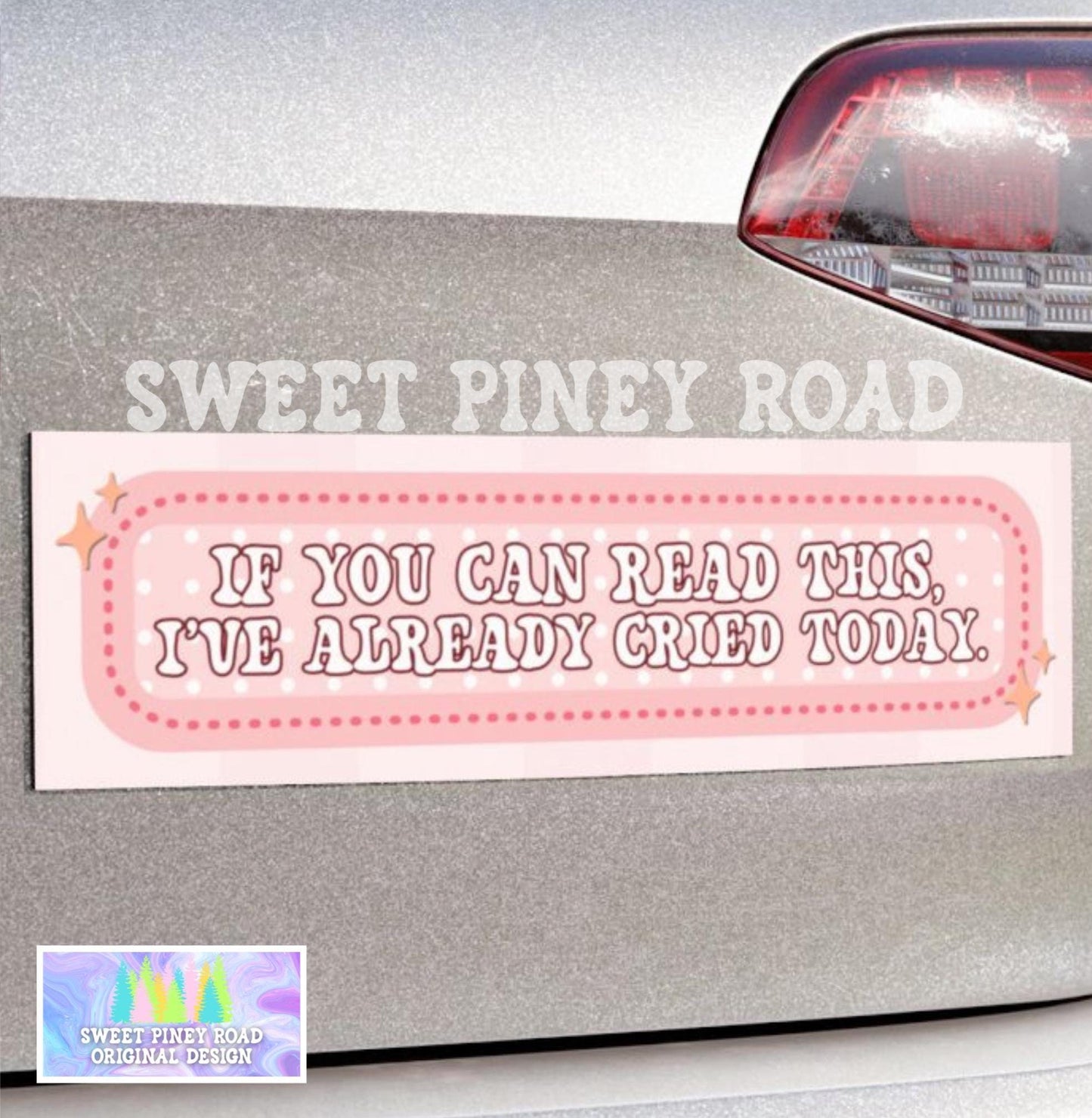 A girly pink y2k inspired car magnet that says "If you can read this, I've already cried today". Perfect gift for a girlfriend with a humorous twist regarding anxiety.