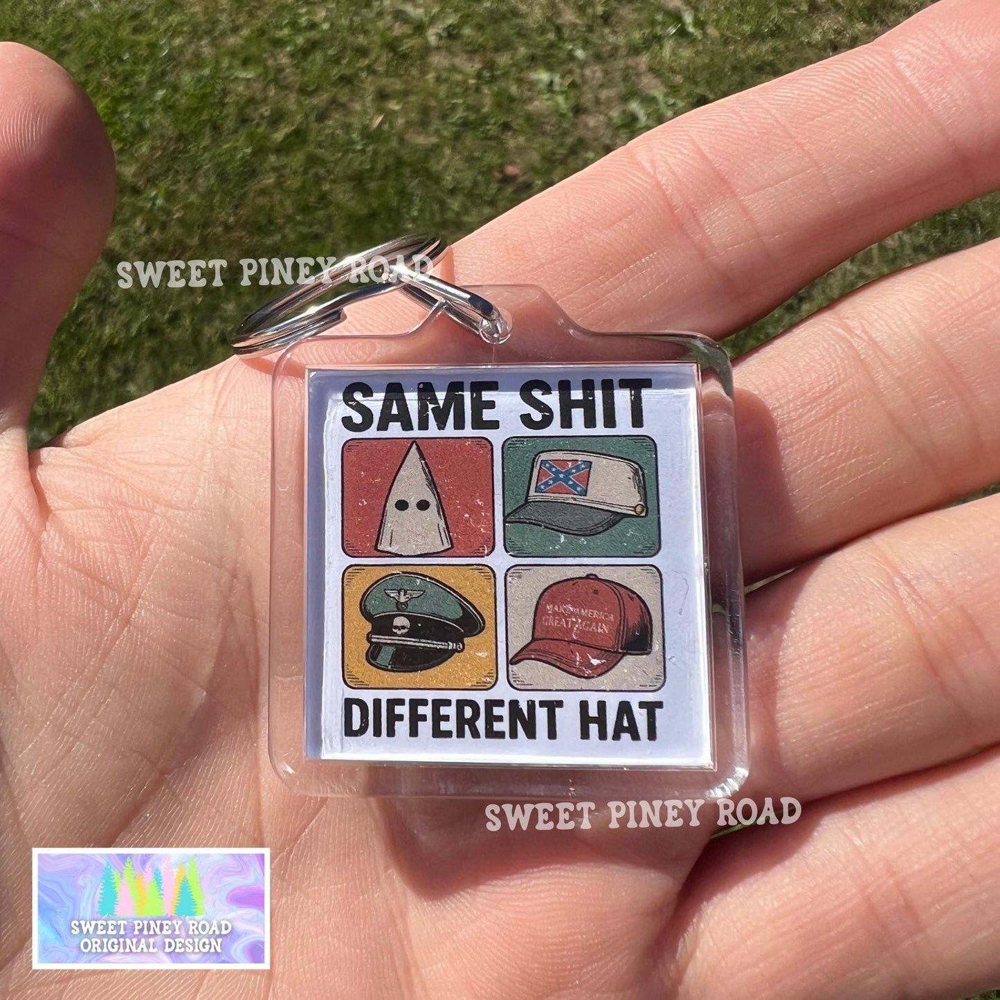 Same Shit Different Hat Keychain, Anti Trump Political Acrylic Keyring, Funny Protest Humor Statement, Same Shit Gift Idea For Friend, FDT