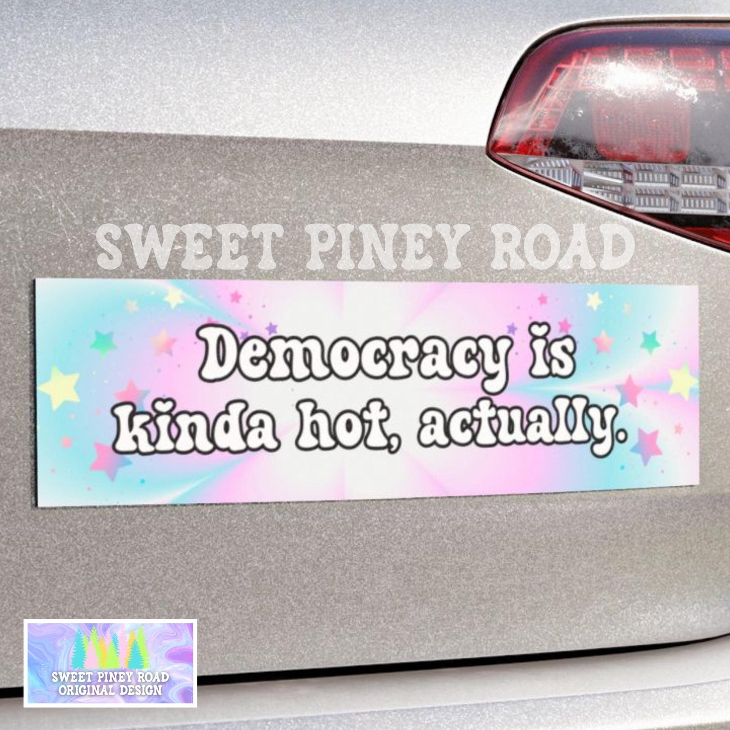 Democracy Is Hot Car Magnet, Funny Bumper Sticker, Girly Y2k Feminist, Activist Anti Trump FDT Decal, Pastel Anti Fascism Resist Protest