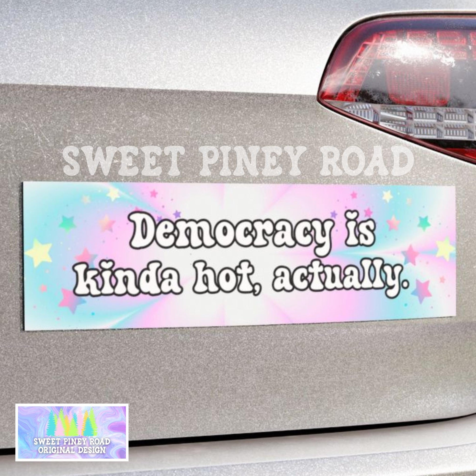 Democracy Is Hot Car Magnet, Funny Bumper Sticker, Girly Y2k Feminist, Activist Anti Trump FDT Decal, Pastel Anti Fascism Resist Protest