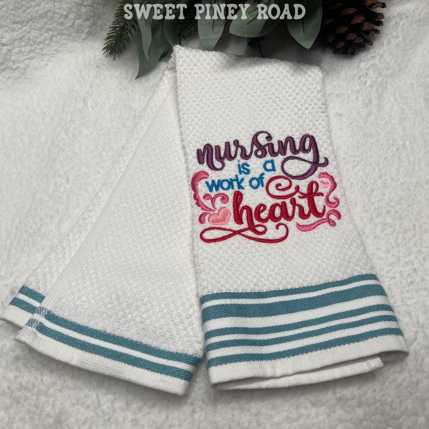 Nursing Work Of Heart Embroidered Towel, Personalized Nurse Bath Towel, Gift For Nurses Holiday Custom Wash Cloth Idea For CNA, LPN, LVN, Rn