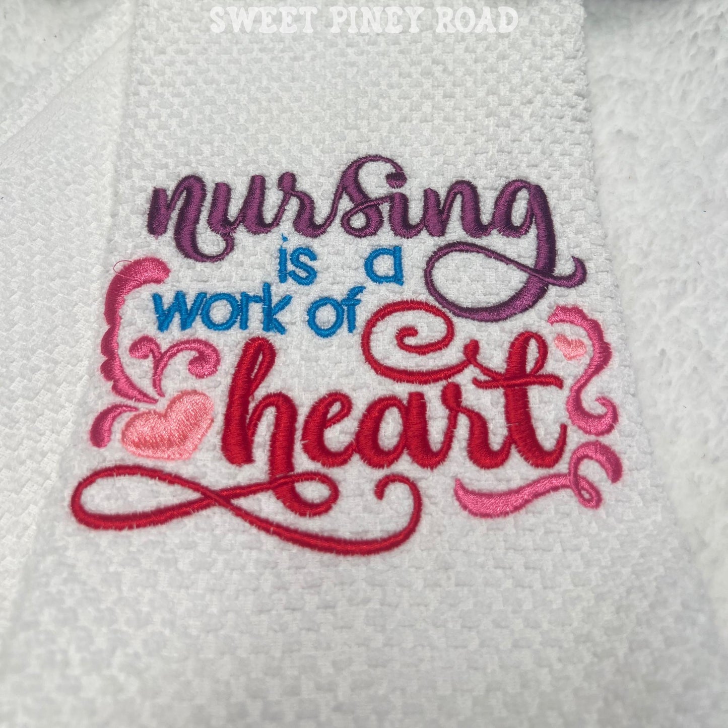 Nursing Work Of Heart Embroidered Towel, Personalized Nurse Bath Towel, Gift For Nurses Holiday Custom Wash Cloth Idea For CNA, LPN, LVN, Rn