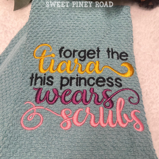 Nurse Scrubs Princess Embroidered Towel, Personalized Nursing Bath Towel, Nurses Gift Exchange, Custom Wash Cloth Present, Cute CNA, LVN, RN