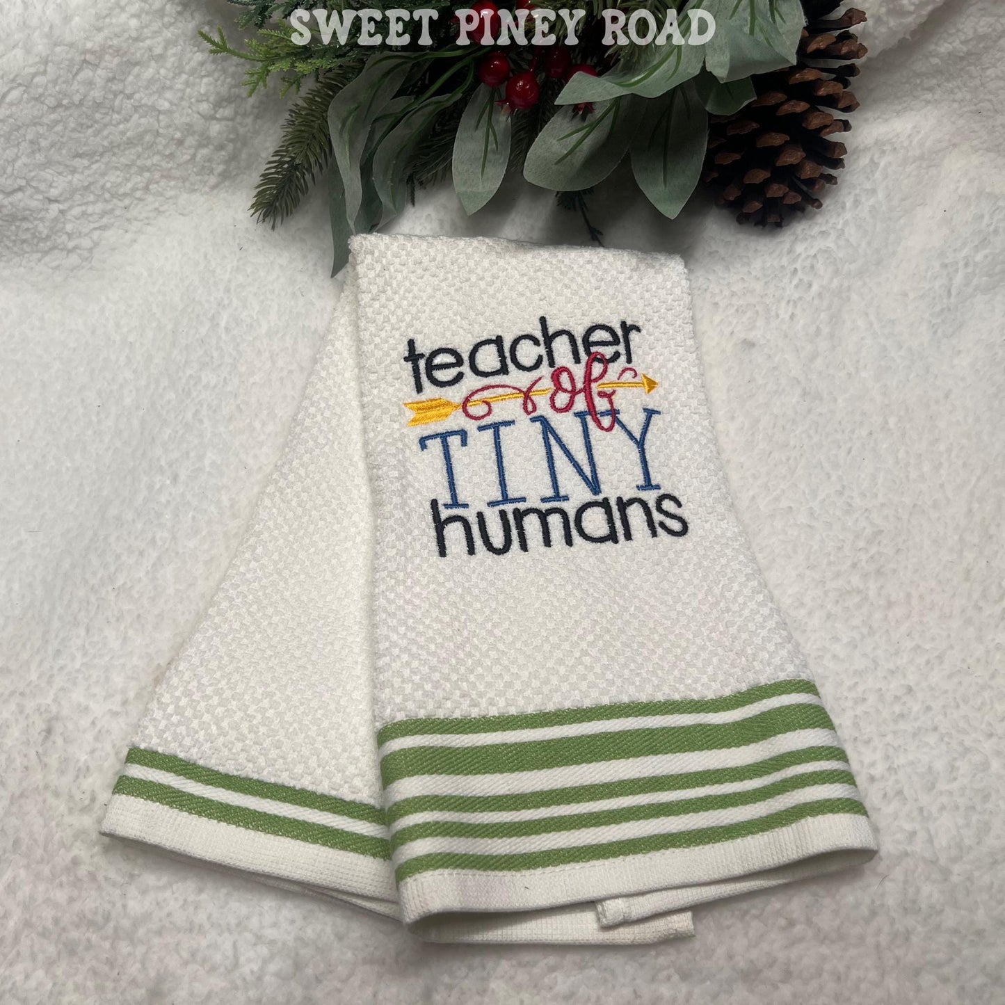 Teacher Of Tiny Humans Embroidered Towel, Personalized Teach Bath Towel, Gift For Holiday Custom Wash Cloth Idea Kindergarten Grade School