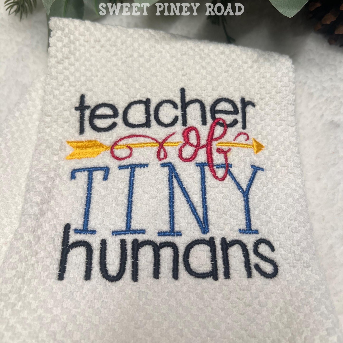 Teacher Of Tiny Humans Embroidered Towel, Personalized Teach Bath Towel, Gift For Holiday Custom Wash Cloth Idea Kindergarten Grade School