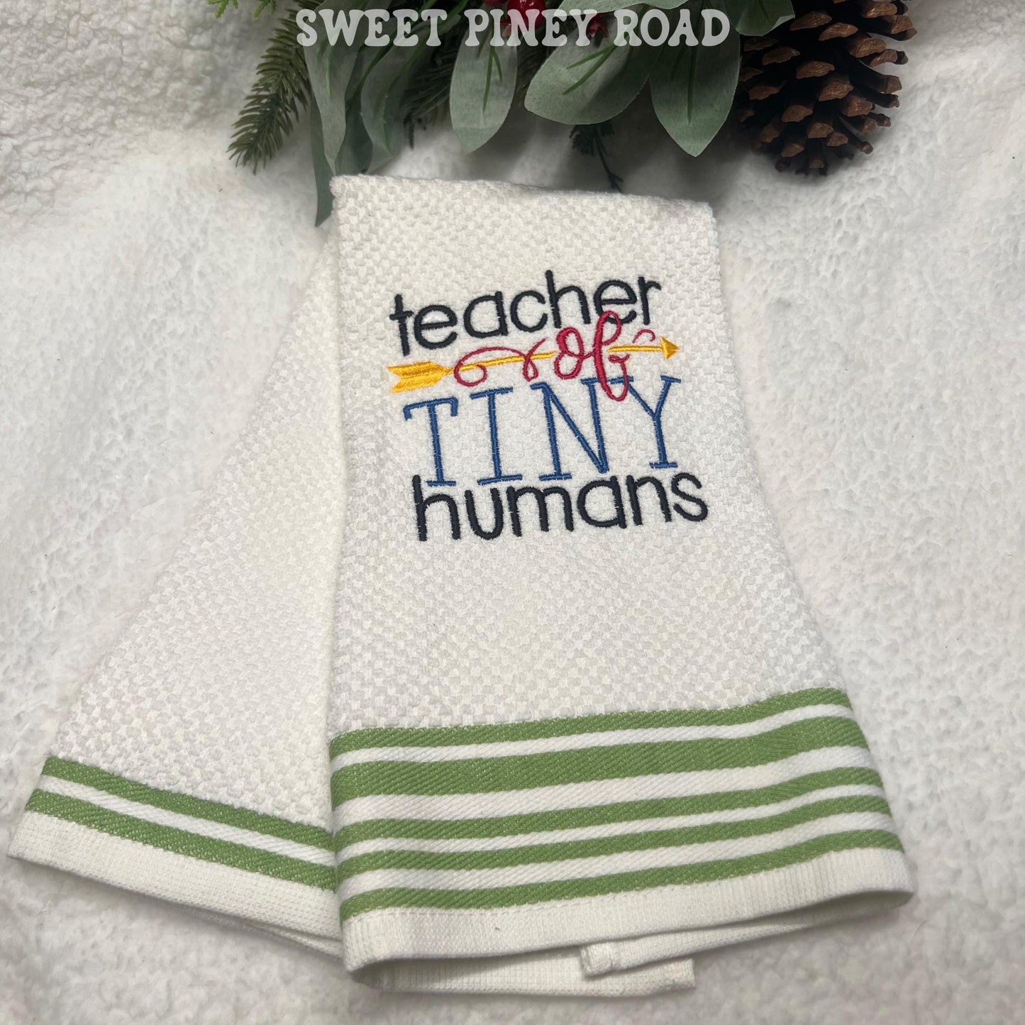 Teacher Of Tiny Humans Embroidered Towel, Personalized Teach Bath Towel, Gift For Holiday Custom Wash Cloth Idea Kindergarten Grade School
