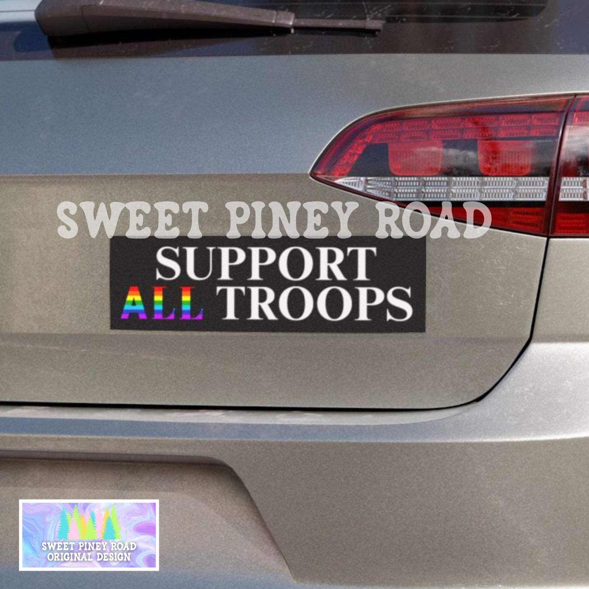 Support All Troops Car Magnet, LGBTQIA+ Pride Bumper Sticker, Queer Equality Love Is Love Decal, Support Lesbian Gay Trans Military Rainbow