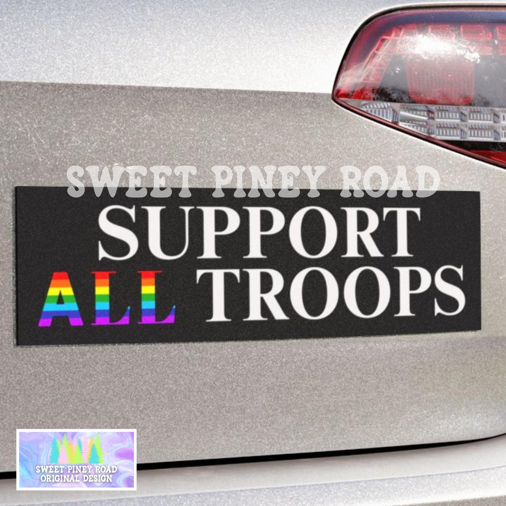 Support All Troops Car Magnet, LGBTQIA+ Pride Bumper Sticker, Queer Equality Love Is Love Decal, Support Lesbian Gay Trans Military Rainbow