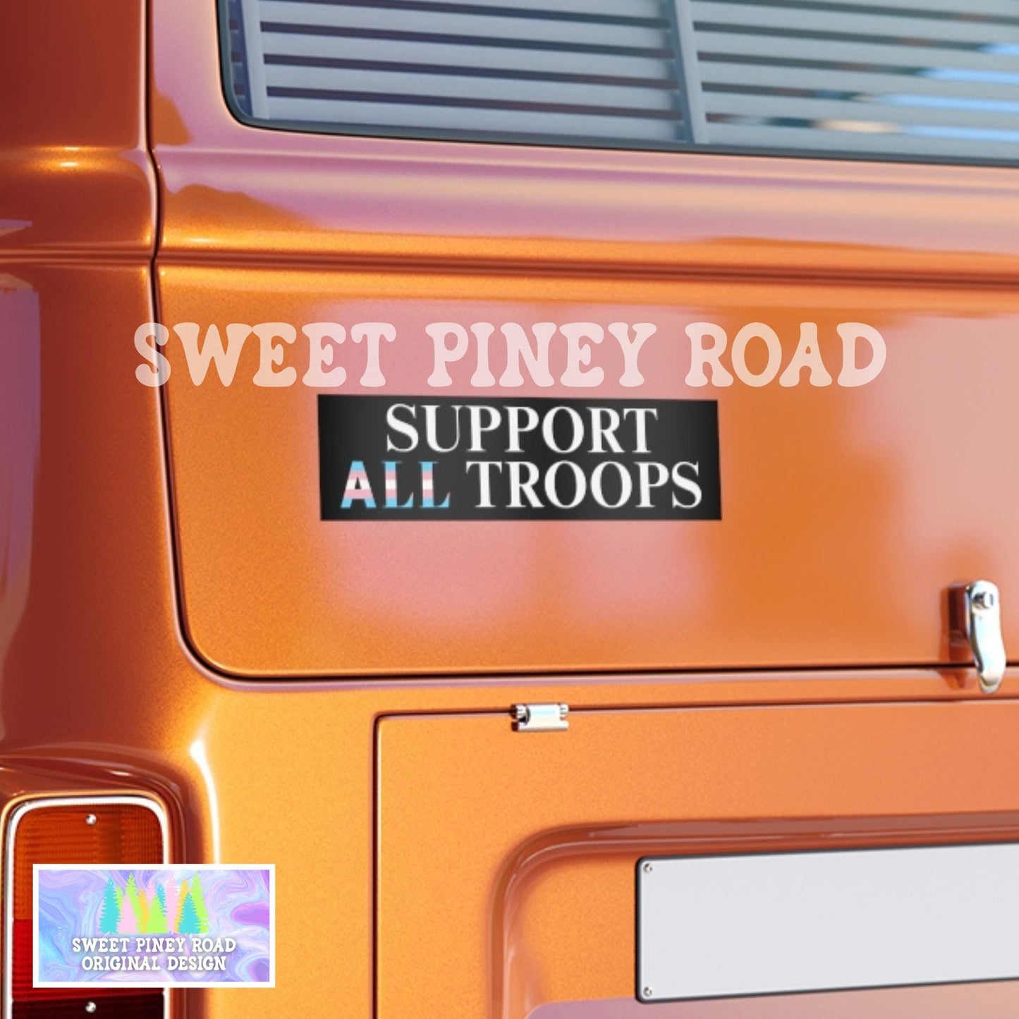 Support All Troops Car Magnet, Transgender Pride Bumper Sticker, Queer Equality LGBTQIA+ Decal, Support Lesbian Gay Trans Military Rainbow