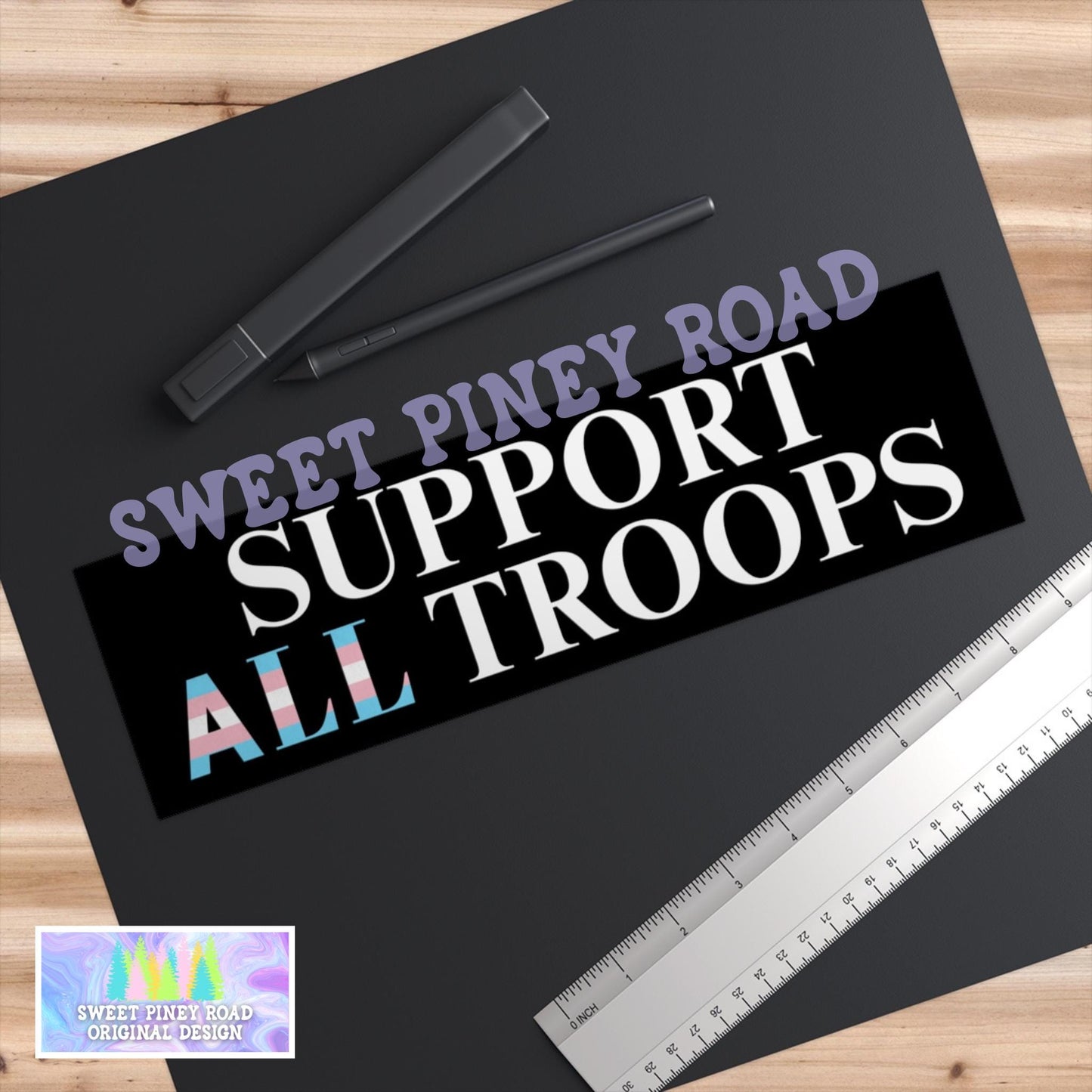 Support All Troops Car Magnet, Transgender Pride Bumper Sticker, Queer Equality LGBTQIA+ Decal, Support Lesbian Gay Trans Military Rainbow