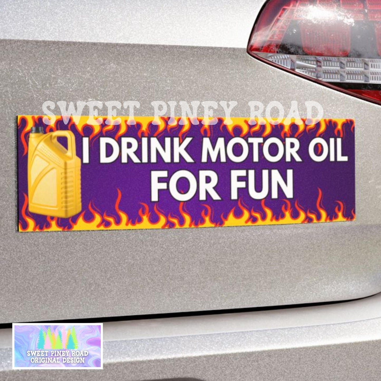 I Drink Car Oil For Fun Car Magnet, Cursed Humor Funny Bumper Sticker, Flames Gen Z Gag Gift, Joke Gifts Idea For Friend Birthday, Hilarious