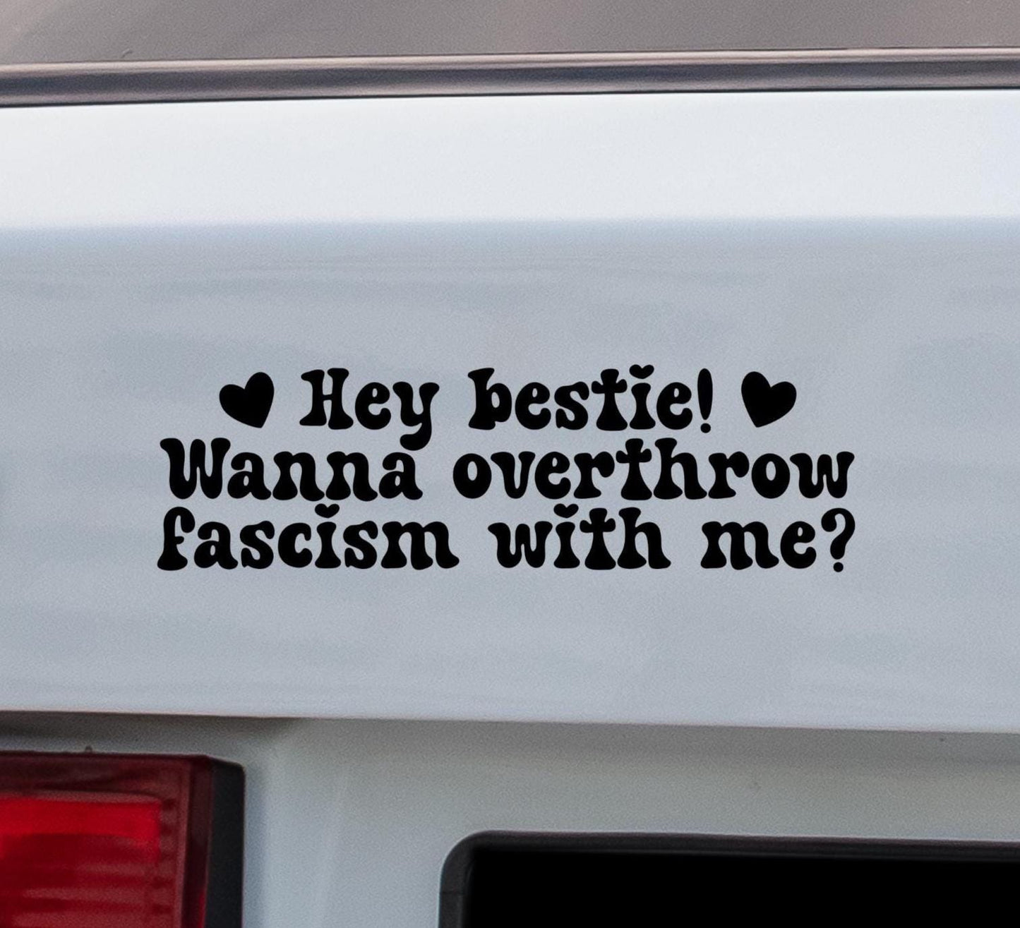 Bestie Overthrow Fascism Vinyl Window Decal, Resist Fascist, Anti Trump Car Cling, Anti MAGA Sticker Laptop Decal Feminist Activist Gift
