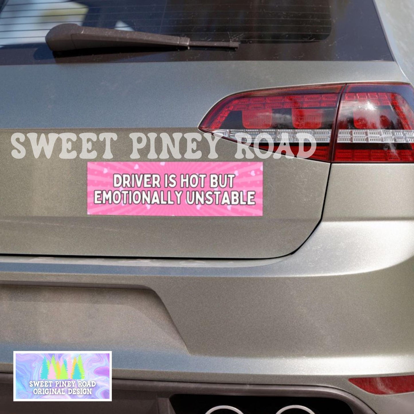 Driver Is Hot But Emotionally Unstable Car Magnet, Funny Bumper Sticker, Anxiety Girly Y2k Inspired Decal, Funny Girl For Her, Pink Hearts