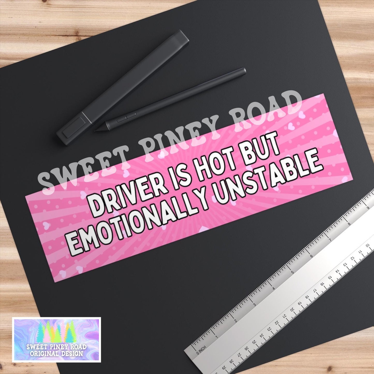 Driver Is Hot But Emotionally Unstable Car Magnet, Funny Bumper Sticker, Anxiety Girly Y2k Inspired Decal, Funny Girl For Her, Pink Hearts