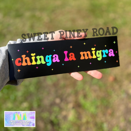 Chinga La Migra Car Magnet Or Bumper Sticker, Anti Trump Immigration Decal, Fuck Border Patrol Accessory, Deportation Rainbow Girly Sparkle