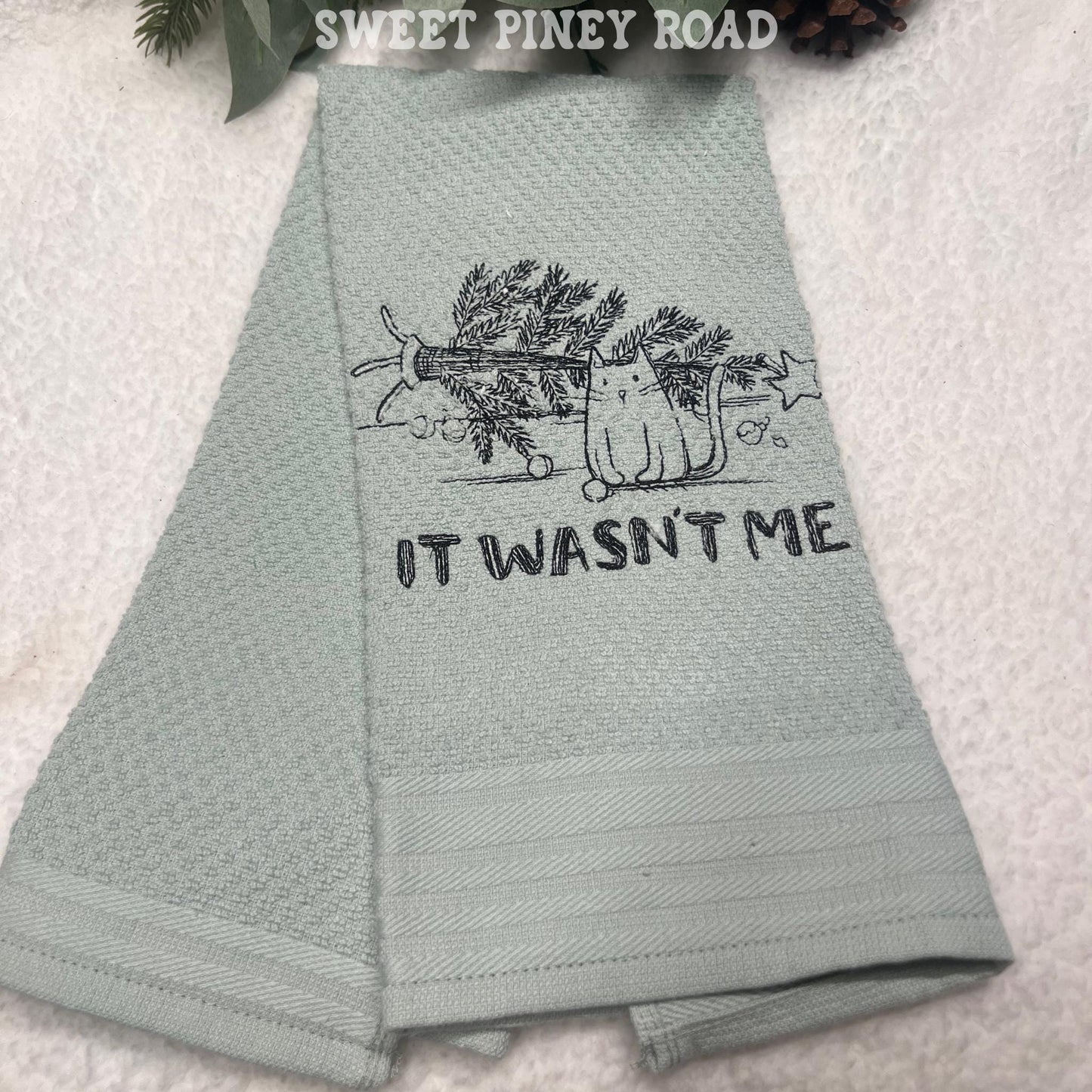 Naughty Cat Tree Embroidered Towel, Personalized Christmas Bath Towel, Kitty Owner Gift, Holiday Custom Wash Cloth Present Cute Kitten Decor