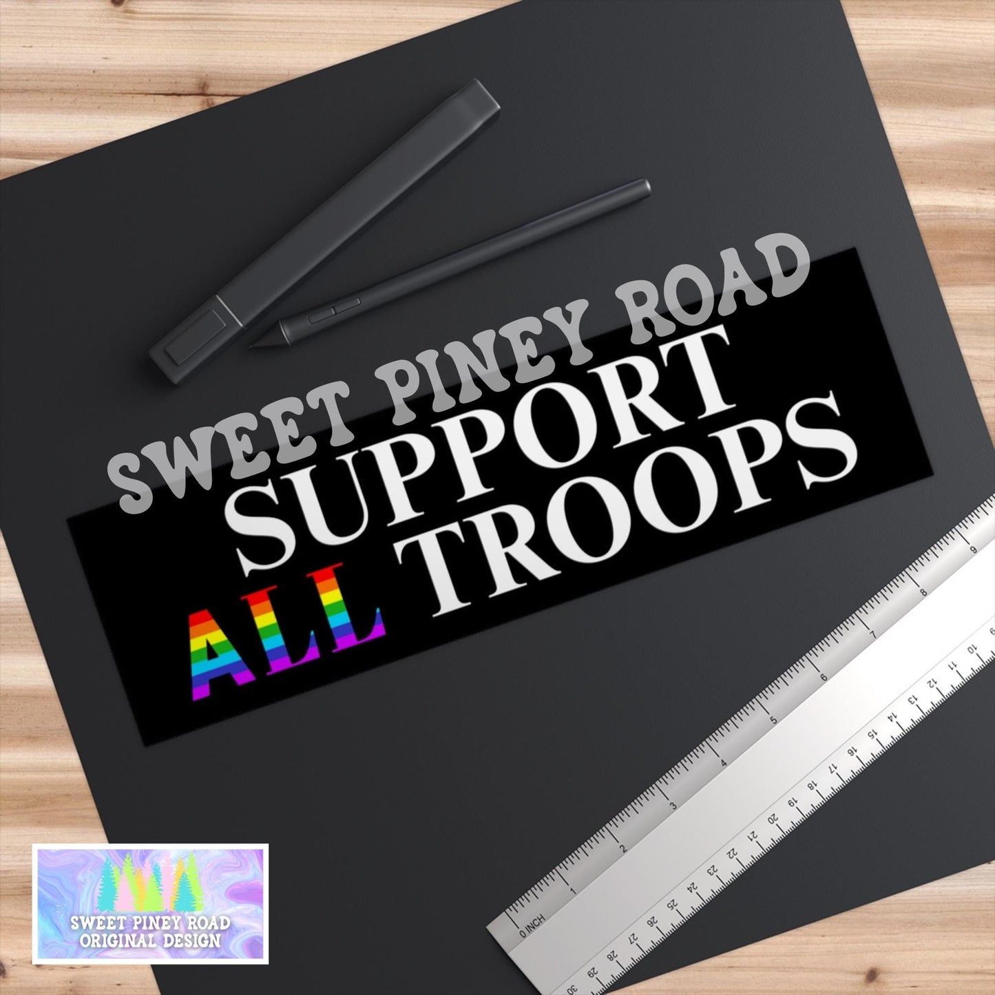 Support All Troops Car Magnet, LGBTQIA+ Pride Bumper Sticker, Queer Equality Love Is Love Decal, Support Lesbian Gay Trans Military Rainbow