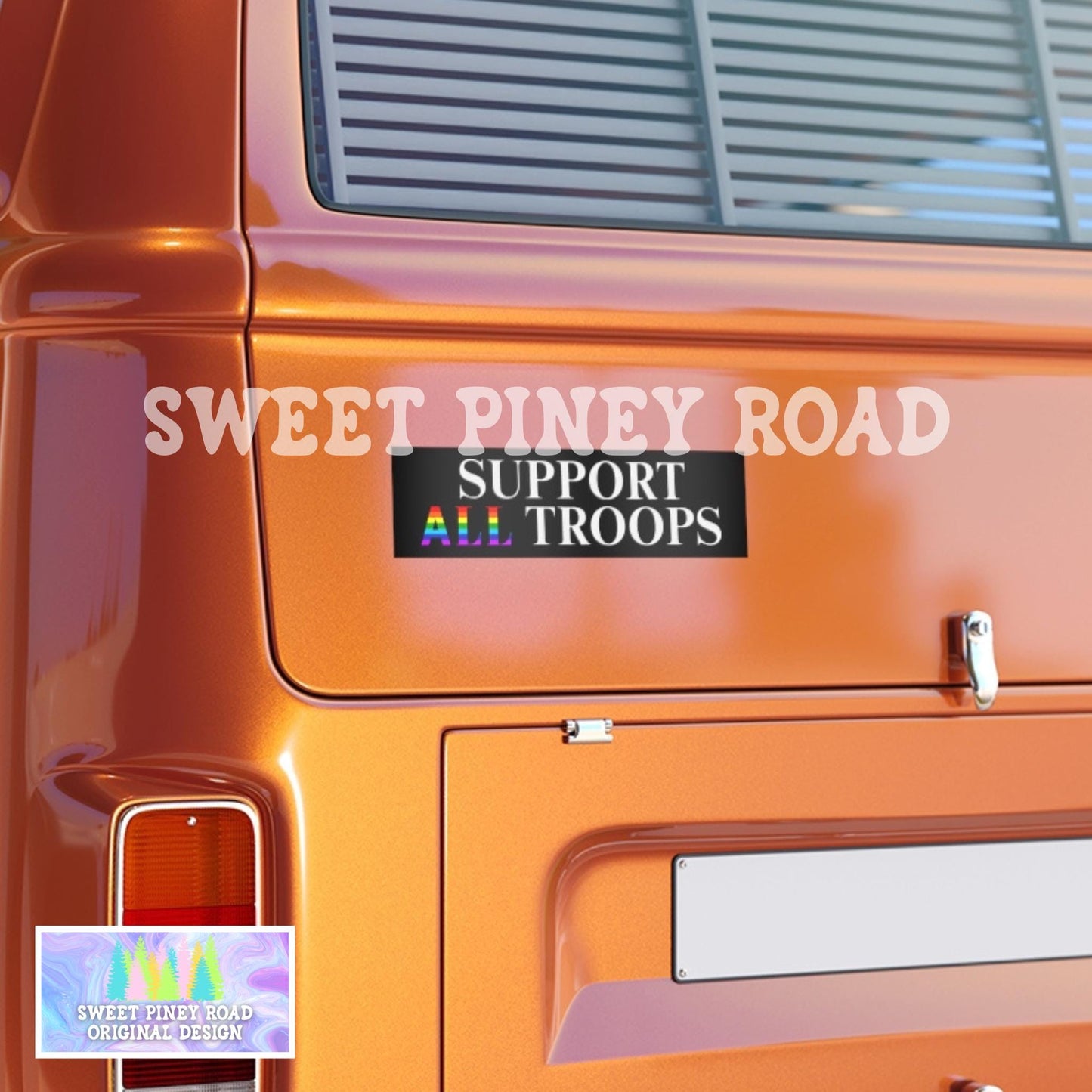 Support All Troops Car Magnet, LGBTQIA+ Pride Bumper Sticker, Queer Equality Love Is Love Decal, Support Lesbian Gay Trans Military Rainbow