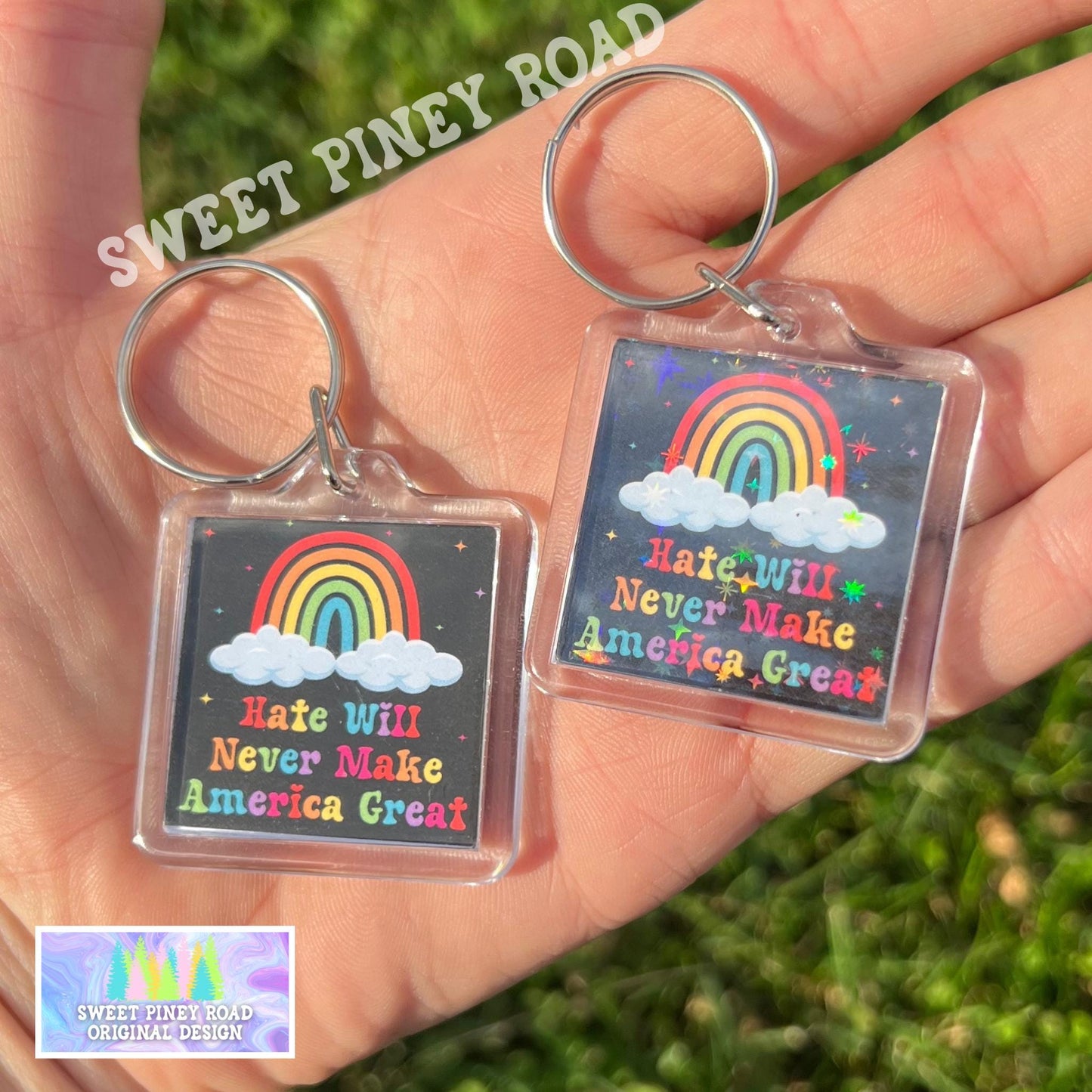 Hate Will Never Make America Great Keychain, Anti Trump Political Bag Charm, Cute Protest Bag Tag, Democrat Gift Acrylic Key Chains Rainbow