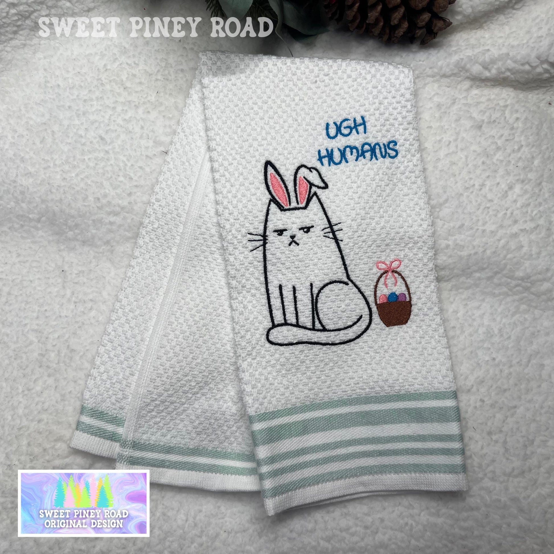 Easter Bunny Embroidered Towel, Personalized Funny Cat Gift For Friend, Baker Gift, Holiday Custom Wash Cloth Present, Cute Farmhouse Decor