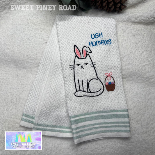 Easter Bunny Embroidered Towel, Personalized Funny Cat Gift For Friend, Baker Gift, Holiday Custom Wash Cloth Present, Cute Farmhouse Decor