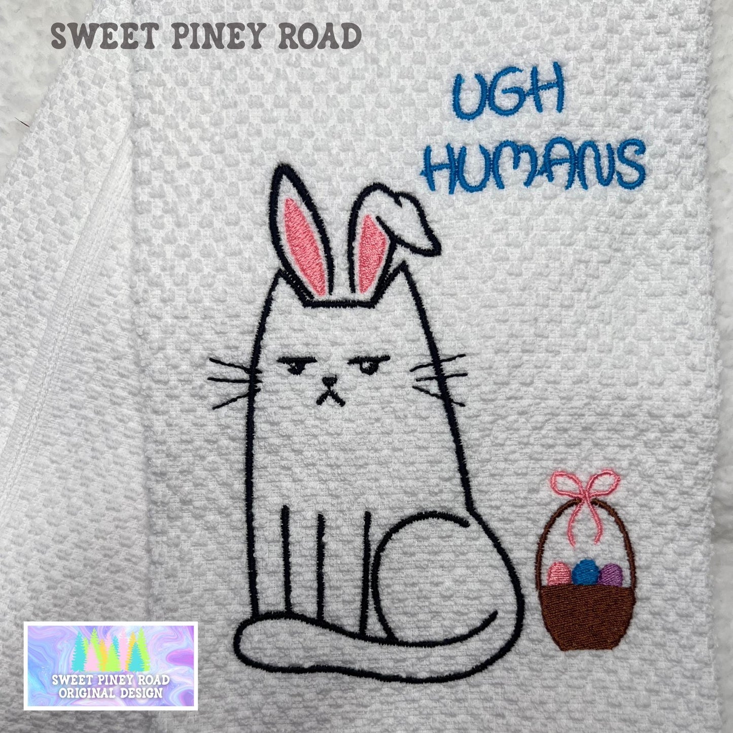 Easter Bunny Embroidered Towel, Personalized Funny Cat Gift For Friend, Baker Gift, Holiday Custom Wash Cloth Present, Cute Farmhouse Decor