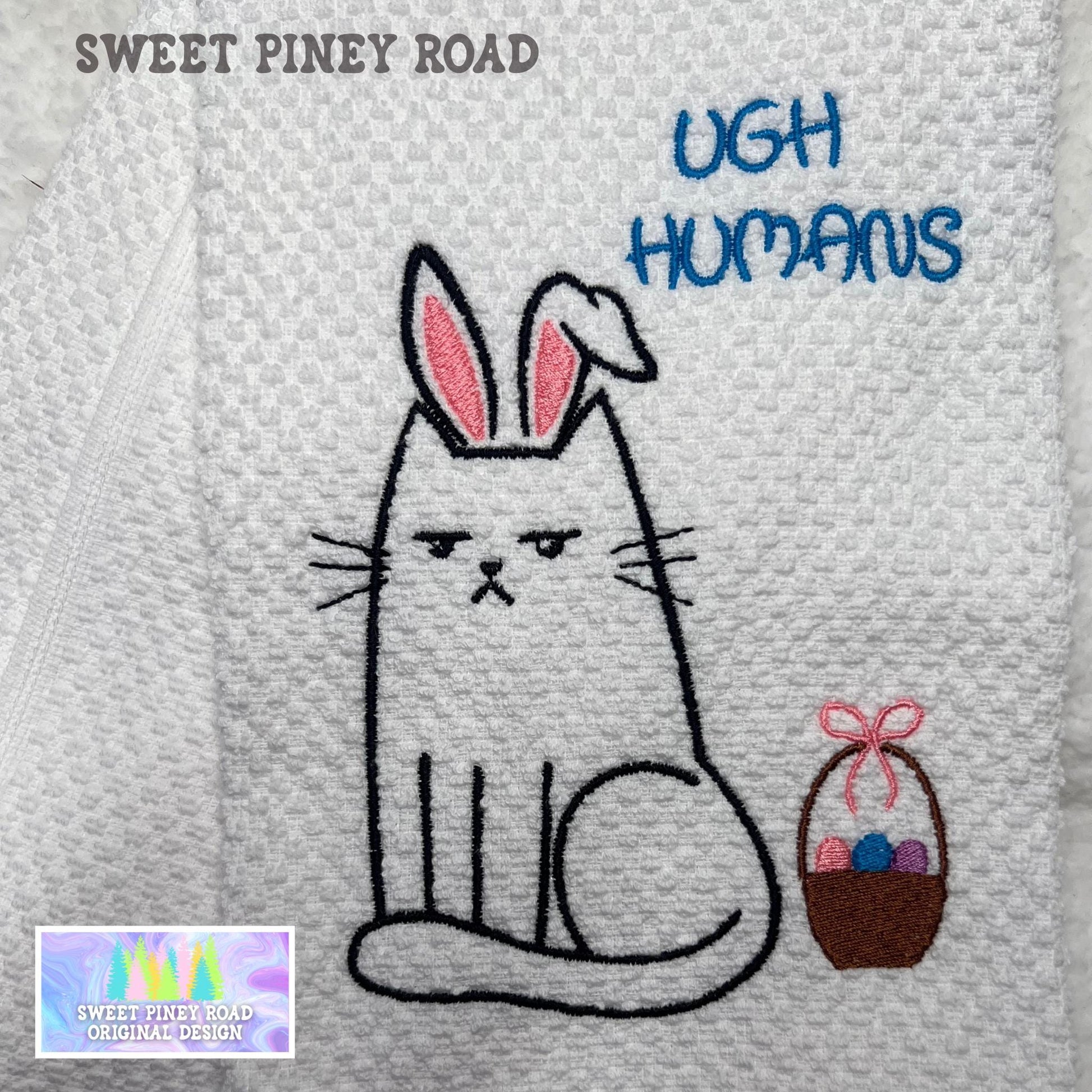 Easter Bunny Embroidered Towel, Personalized Funny Cat Gift For Friend, Baker Gift, Holiday Custom Wash Cloth Present, Cute Farmhouse Decor