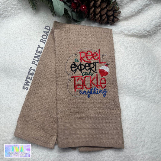 Fishing Embroidered Towel, Personalized Fisher Bath Towel, Birthday Housewarming Christmas Gift, Outdoorsmen Wash Cloth, Mens Home Decor