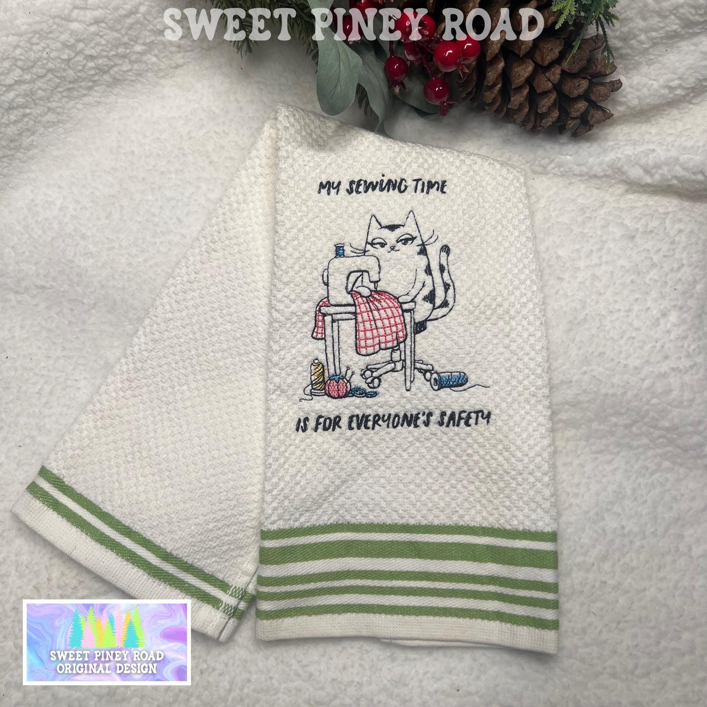 Cat Gift Handmade Embroidery Towel, Christmas Gift For Sewing Crafter, Kitchen Housewarming Gifts, Kitty Lover Idea, Funny Tea Wife or Mom