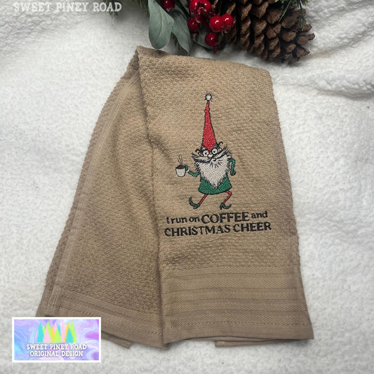 Christmas Gnome Embroidery Towel, Coffee Lover Home Decor, Kitchen Housewarming Gifts, Funny Handmade Gift For Her, Cute Embroidered Winter