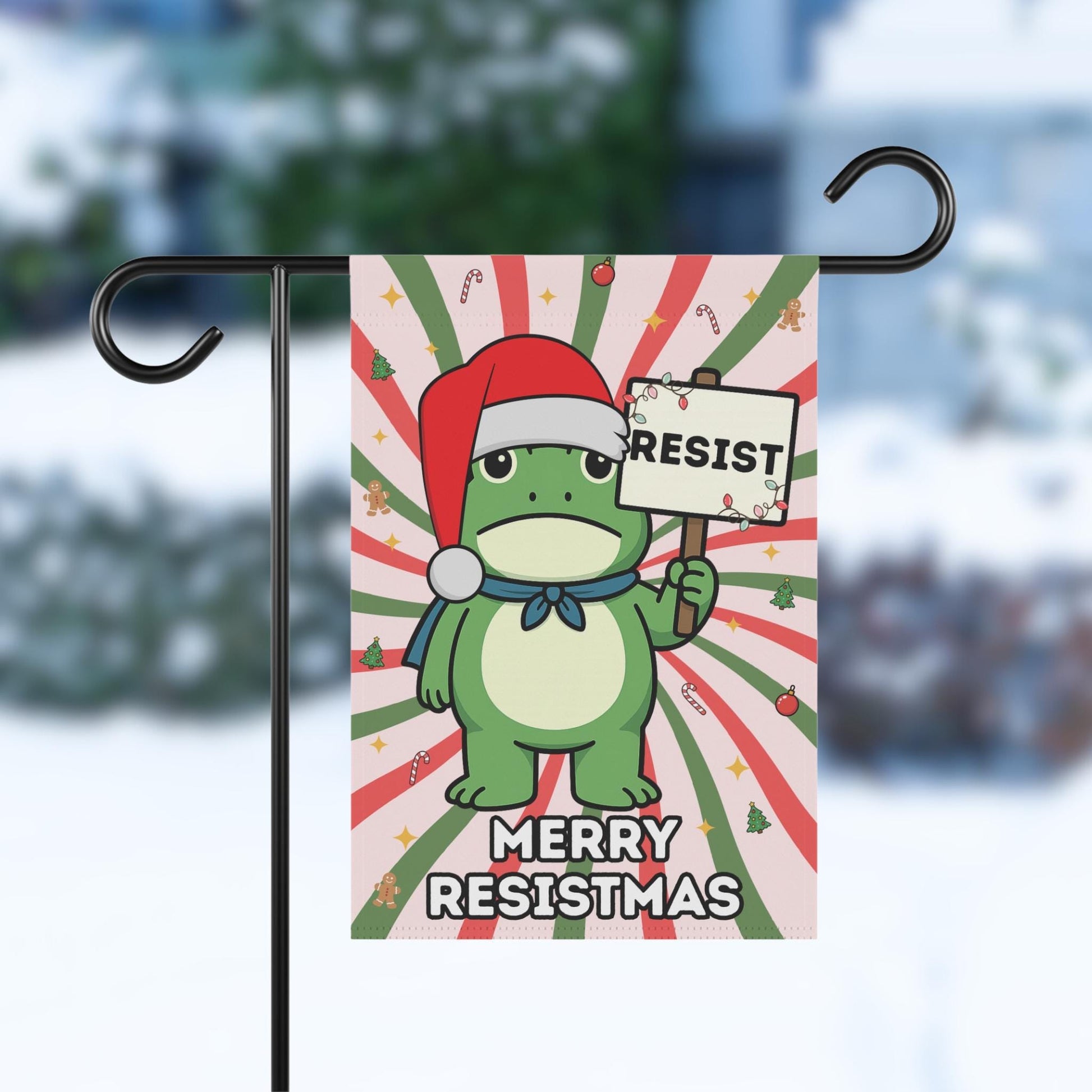 Portland Frog Resist Christmas Garden Flag, Anti Trump Gift, Anti ICE Political Humor Banner, Leftist Home Decor For Yard Cute Frogs Protest