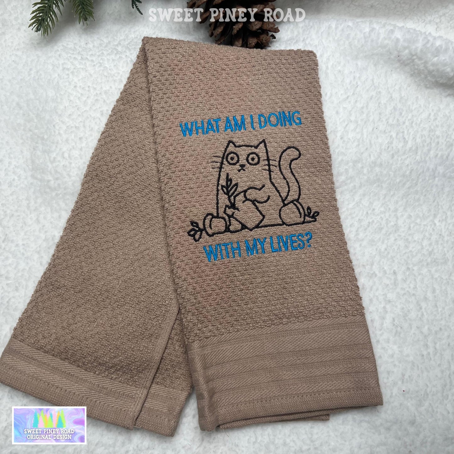 Funny Cat Lover Embroidered Towel, Personalized 9 Lives Bath Towel, Hilarious Kitty Owner Gift, Custom Wash Cloth Present, Cute Kitten Decor